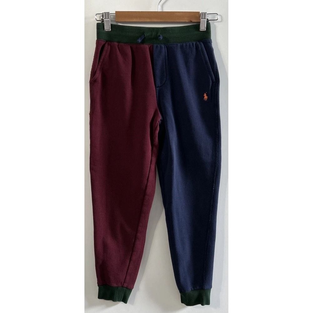 Polo Ralph Lauren Boys Navy Multi Colorblock Fleece Jogger Pants Sz‎ Med 10-12